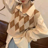 Women's Casual New V-Neck Sweater Vest Long Knitted Waistcoat for Spring Autumn Women's Cold Vest