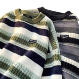Men's Retro Round Neck Striped Knitted Sweater Lazy Trendy Fall and Winter Thickened Sweater Autumn Patchwork Sweater