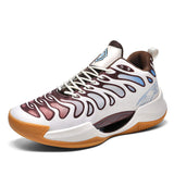 Dark Glowing High Top Basketball Shoes Non-Slip Rubber Sole Cushioned Support Flame Design Breathable Mesh Comfortable Autumn
