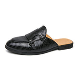 Double Monk Strap Backless Loafers Breathable Snake Pattern Lightweight Casual Men Flat Half Shoes
