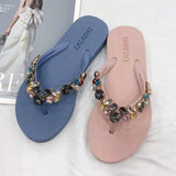 Women's Summer Diamond-Embellished PVC Flat Sandals - Beach Slipper Thong Flip Flops