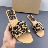New Women's Summer Leopard Flat Sandals - Stylish Slip-on Chaussure Femme