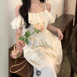 White Off Shoulder Ruffle Maxi Dress Spaghetti Strap Elegant A-Line Party Dress for Women