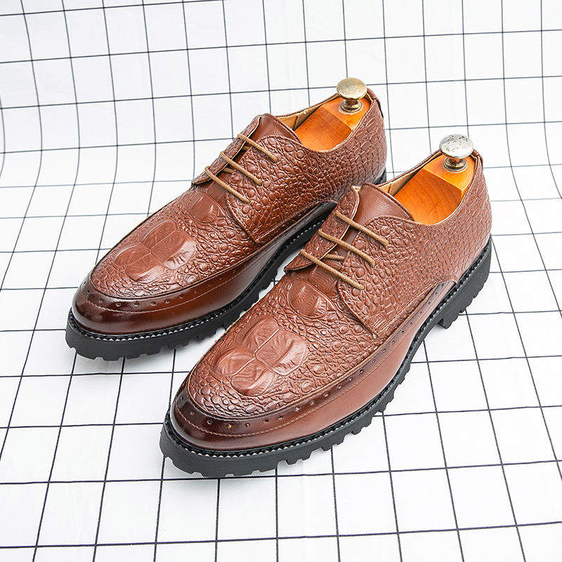 Pointed Toe Black Brown Red Color PU Pattern Lace up Quality Durable Comfortable Wedding Business Men Dress Shoes