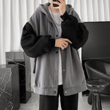 Hong Kong Style All-match Cardigan Jacket Men's 2026 Autumn New Korean Fashion Stitching Loose Hooded Coat