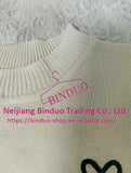 Knitted Tops for Women Mock Turtleneck Women's Clothing Embroidery Short-Sleeved Tee