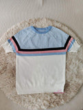 Streak Graphic Tee Ice Silk Knitting Tops for Women Splice Color Short-Sleeved Tee