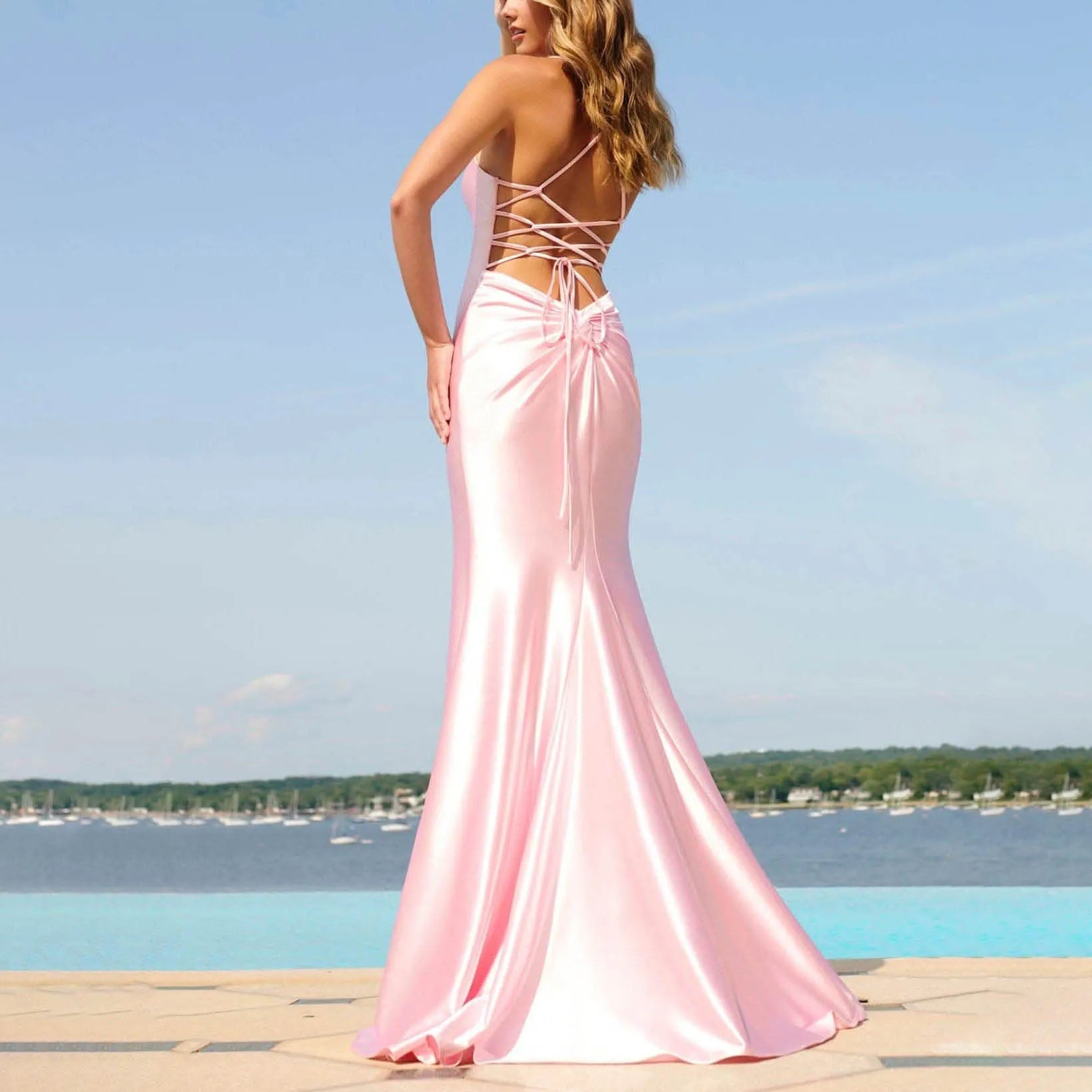 Backless Satin Spaghetti Strap Mermaid Evening Dress - Zeprah