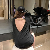 Backless Women's Clothing Loose - fit Chain Tops for Women Plain Short - Sleeved Tee - Zeprah