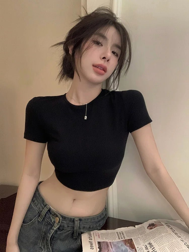 Backless Women's T-shirts Bra Pad Tops for Women Sex Appeal Short - Sleeved Tee - Zeprah