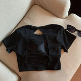 Backless Women's T-shirts Bra Pad Tops for Women Sex Appeal Short - Sleeved Tee - Zeprah