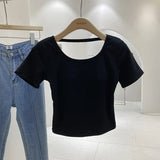 Backless Women's T-shirts Bra Pad Tops for Women Sex Appeal Short - Sleeved Tee - Zeprah
