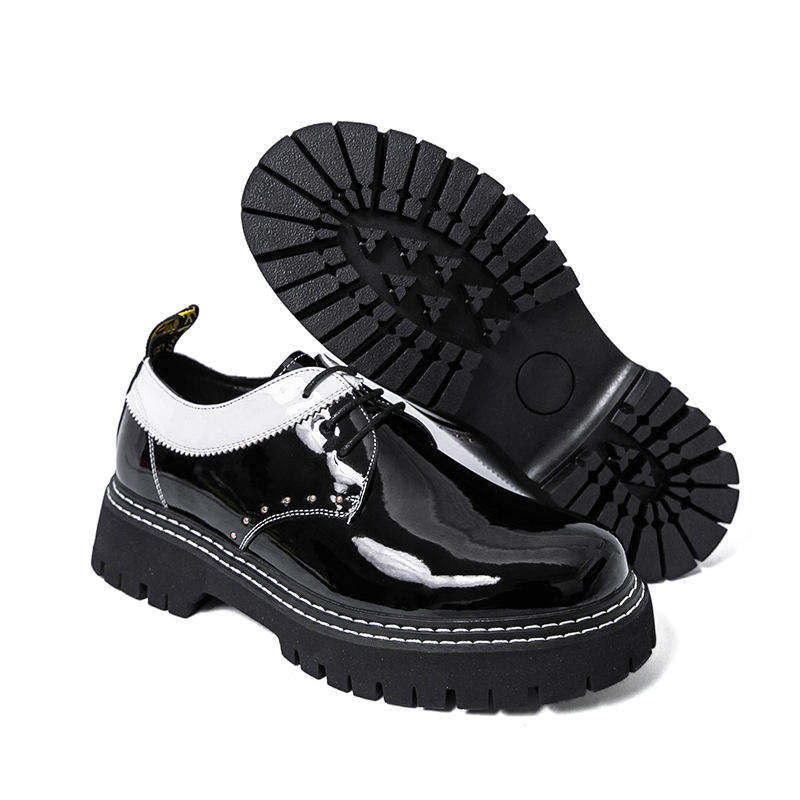 Thick Sole Pointed Toe Formal Lace up Durable Fashion Patent Leather Dress Shoes for Men