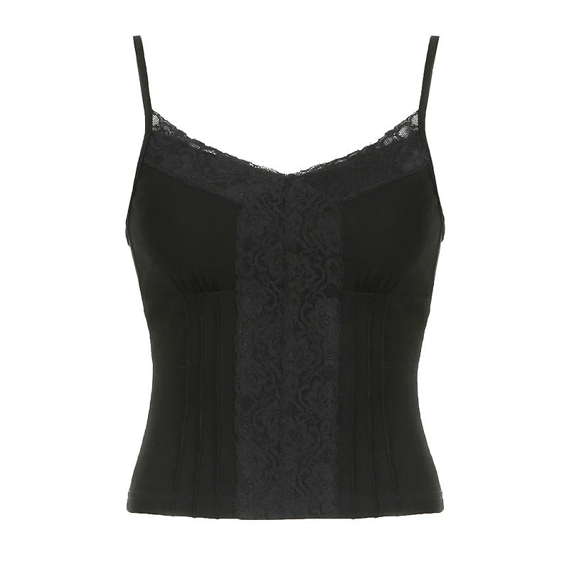 Basic Cropped Camisole | Solid Color Lace Trim Cotton Blend | Stretchy Slim Fit Casual Wear - Zeprah