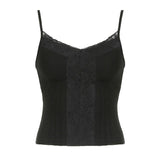 Basic Cropped Camisole | Solid Color Lace Trim Cotton Blend | Stretchy Slim Fit Casual Wear - Zeprah