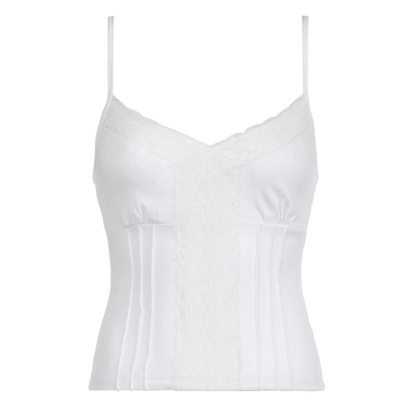 Basic Cropped Camisole | Solid Color Lace Trim Cotton Blend | Stretchy Slim Fit Casual Wear - Zeprah