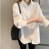 Basic Long - sleeved White Shirt Trendy Bestselling Shirt Turndown Tops for Women - Zeprah