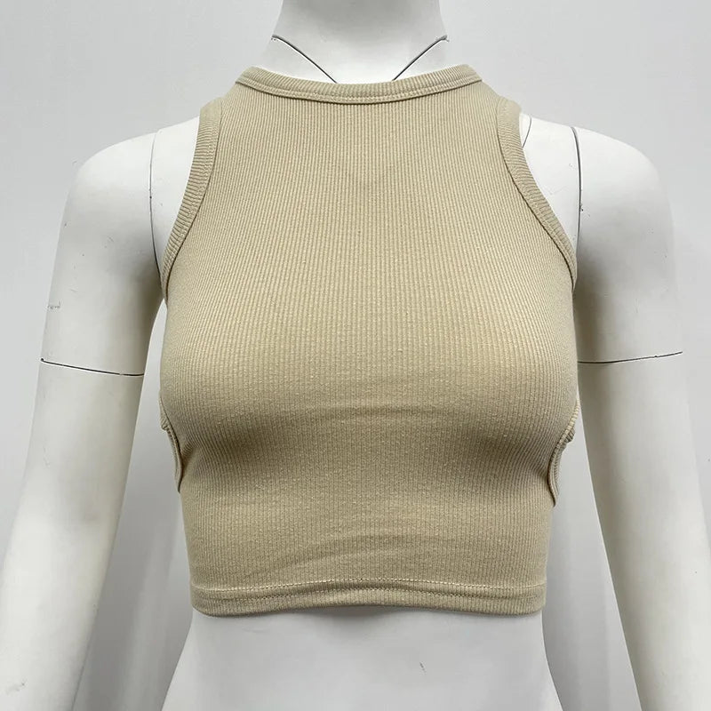 Basic Vest Beauty Back Yoga Tennis Sleeveless Knitted Crop Tops Workout Bra Tank Top Ribbed Backless Camisole - Zeprah