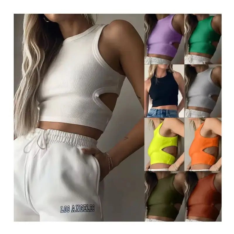 Basic Vest Beauty Back Yoga Tennis Sleeveless Knitted Crop Tops Workout Bra Tank Top Ribbed Backless Camisole - Zeprah