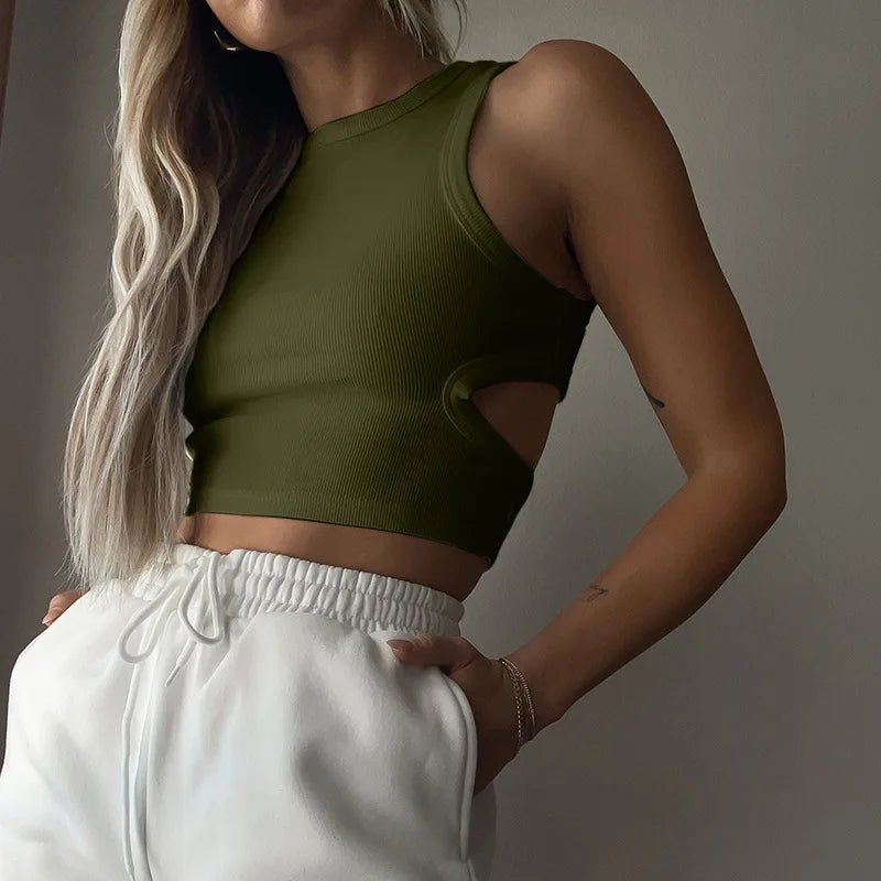 Basic Vest Beauty Back Yoga Tennis Sleeveless Knitted Crop Tops Workout Bra Tank Top Ribbed Backless Camisole - Zeprah