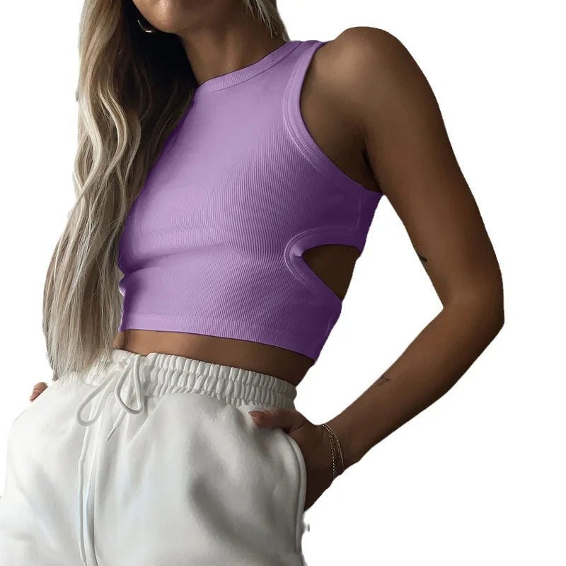 Basic Vest Beauty Back Yoga Tennis Sleeveless Knitted Crop Tops Workout Bra Tank Top Ribbed Backless Camisole - Zeprah
