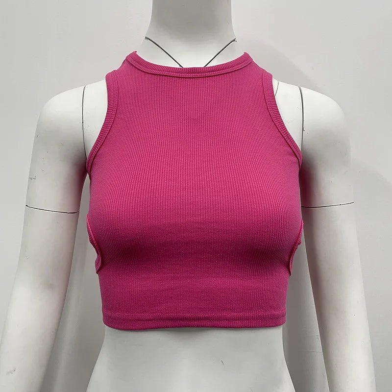 Basic Vest Beauty Back Yoga Tennis Sleeveless Knitted Crop Tops Workout Bra Tank Top Ribbed Backless Camisole - Zeprah