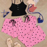 Slim-Fit Elastic Waist Knitted Minimalist Sleeveless Camisole Pajama Set Cute Girly Loungewear Comfortable Sexy Home Wear Casual