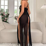 Sexy Sheer Set Triangle Cup Deep V Neck Seamless Bra with Slit & Bowknot