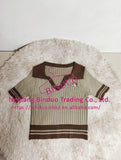 V-neck Women's T-shirts Knitted Tops for Women Ice Silk Short-sleeved Blouse