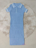 Polo Collar Sweater Dresses Button Package Hip Skirt Slim-fit Mini Dress