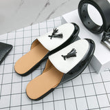 Men Half Loafers Slippers Comfortable Summer Casual Slip on Patent Leather Backless Mules Dress Shoes