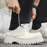 Thick Sole Round Toe White Yellow Color Dress Shoes Lace up Durable Good Quality Handsome Daily Casual Men Derby Shoes
