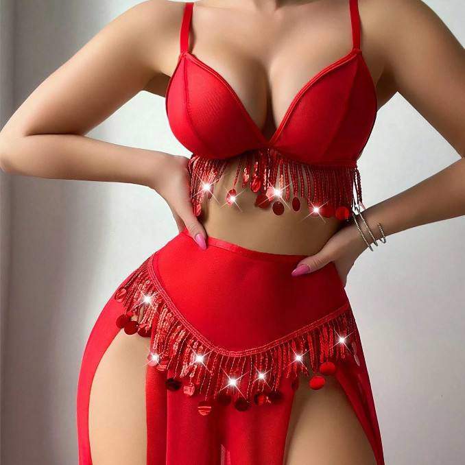 Hollow-out Sexy Maxi Dress Set with Shiny Metallic Embellishments for Women
