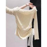 French Sweet Lace Stitching Long-sleeved T-shirt Women's 2026 Spring and Autumn New Tight Waist Slimming Short Top