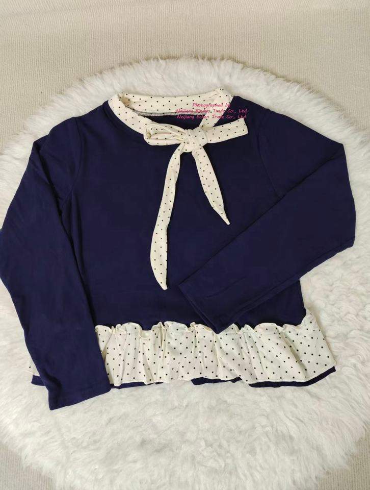 Korean Style Polka Dot Bow Knit Top Women's Slim Fit Long Sleeve Ruffle Hem Casual Top