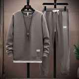 Hot Selling Men's Waffle Grid Two-Piece Set Long Sleeve Sweatshirt Casual Pants Loose Fit Autumn New Arrival Sportswear