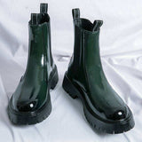 Classy Design Latest Production Green Patent Leather Ankle Boots for Men Good Looking Slip on Dress Formal Shoes