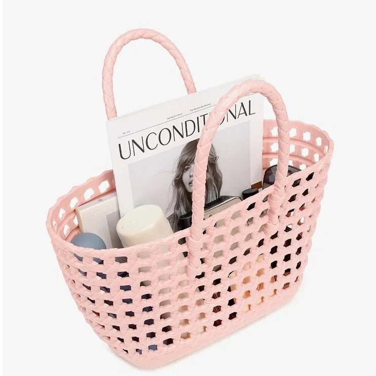 Beach Handbag Women's Waterproof Colorful Hollow for Jelly Woven Basket Easy - to - Wash Crochet Bag Durable Rattan - Zeprah