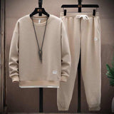 Hot Selling Men's Waffle Grid Two-Piece Set Long Sleeve Sweatshirt Casual Pants Loose Fit Autumn New Arrival Sportswear