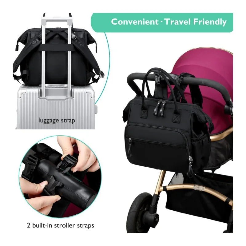 Bed Mommy Backpack Bottle Diaper Storage Waterproof Zipper Closure Polyester Hangable Baby Stroller for Travel Bag - Zeprah