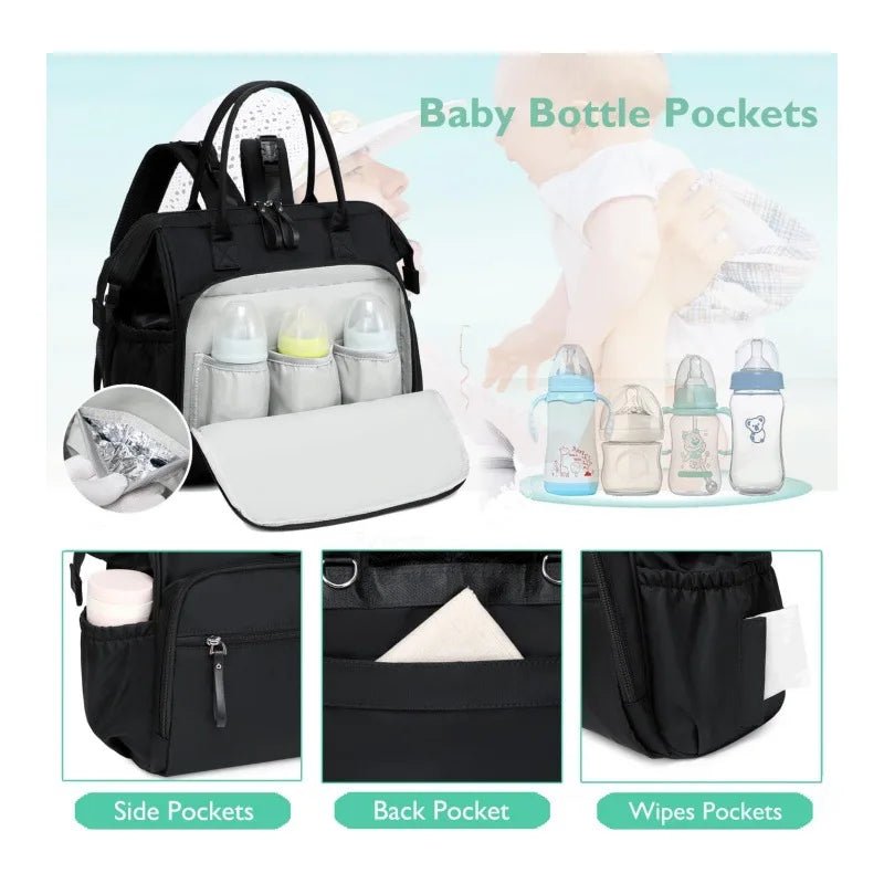 Bed Mommy Backpack Bottle Diaper Storage Waterproof Zipper Closure Polyester Hangable Baby Stroller for Travel Bag - Zeprah