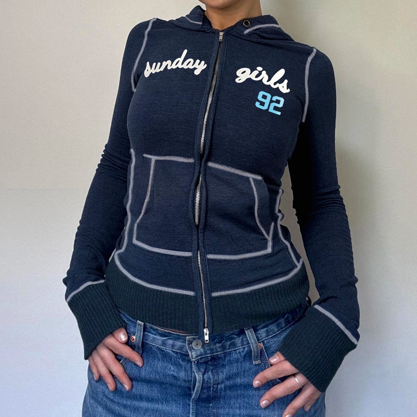 Bespoke Design Women's Tracksuit Retro Y2K Windproof Full Zip Hoodie Set Premium Polyester Lounge Jogger Outfit with Custom Logo - Zeprah