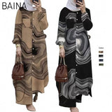 Best Selling Women's Clothing Islamic Abaya Ladies Dress Striped Pants and Blouse Set for Long Latest Design Muslim Tops - Zeprah