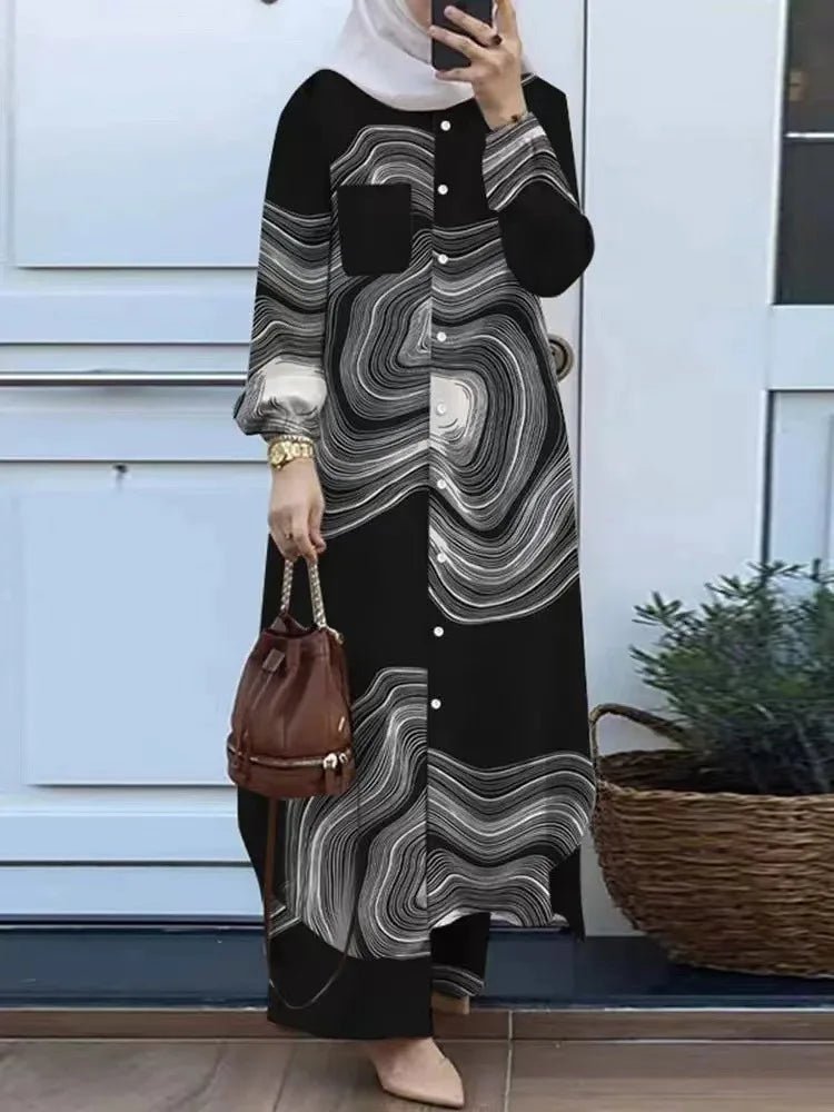 Best Selling Women's Clothing Islamic Abaya Ladies Dress Striped Pants and Blouse Set for Long Latest Design Muslim Tops - Zeprah