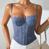 Bestselling Hot Girl Sexy Push - Up Fitted Boned Bustier - Eyelash Lace Trim Sheer Coquette Spaghetti Strap Crop Top - Zeprah