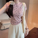 Bestselling Short Sleeve T-shirt Knitted Graphic Tee Bow Women's T-shirts - Zeprah