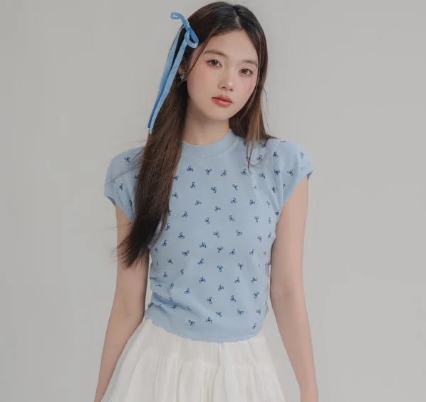 Bestselling Short Sleeve T-shirt Knitted Graphic Tee Bow Women's T-shirts - Zeprah