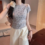 Bestselling Short Sleeve T-shirt Knitted Graphic Tee Bow Women's T-shirts - Zeprah