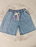 Summer Men's Denim Drawstring Elastic Waist Shorts American Retro Loose Straight 5-Length Pants