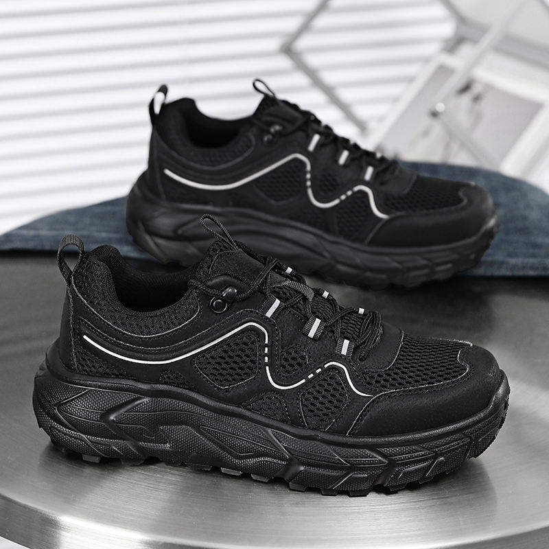 Breathable Mesh Premium Leather Thick Sole Sneakers Comfortable Shock Absorption Stylish Durable Footwear